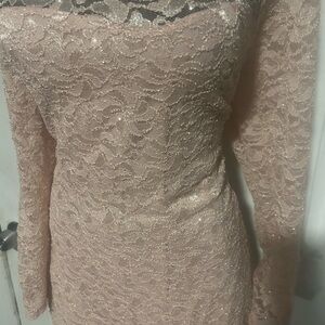 Candie's Shimmering Pink Lace Long Sleeve Dress
